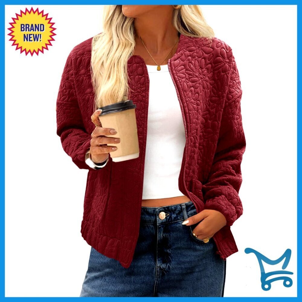 Lightweight Jacquard Bomber Jacket, Zip Up, Casual Fall Coat, Regular Fit
